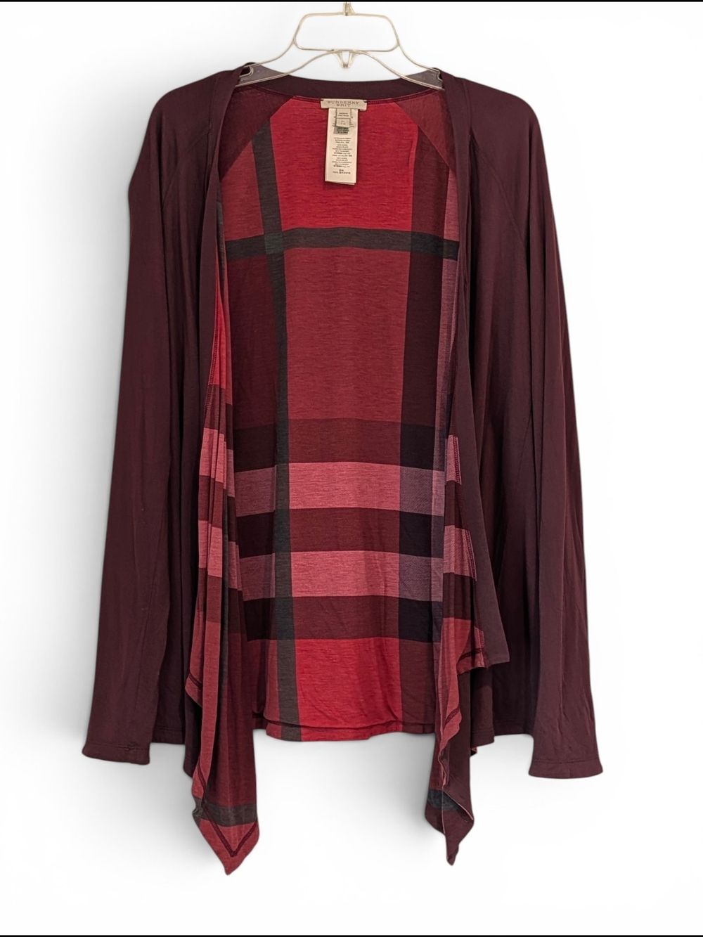 Burberry Brit Drape Reversible Red Lightweight Cardigan Sweater Size XL